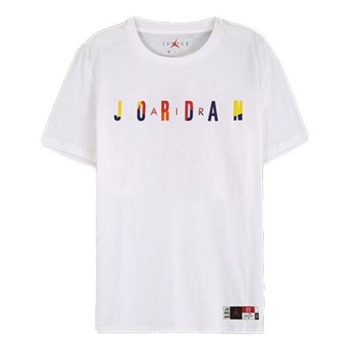 Mens Air Jordan Logo Casual Sports Round Neck Short Sleeve White T-Shirt UK